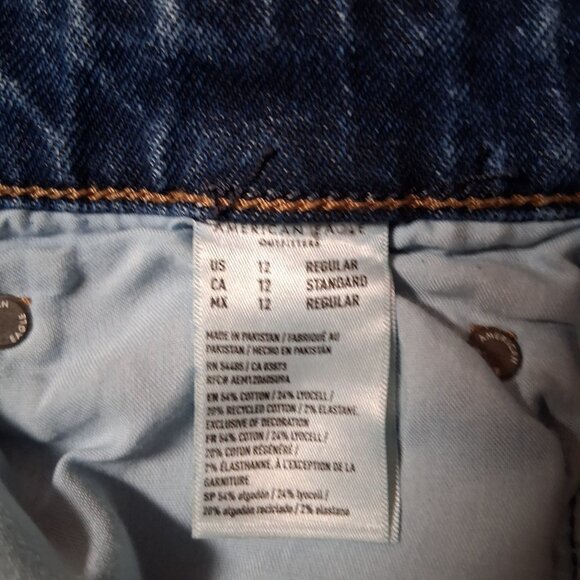 American Eagle Stovepipe Jeans Women 12 Stretch Wide Leg Blue Denim Pants - Picture 12 of 15